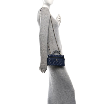 Chanel Caviar Quilted Top Handle Slim Vanity With Chain Navy 2 of 10