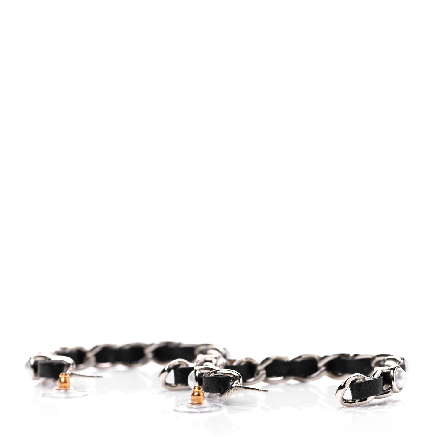 Lambskin Pearl CC Chain Hoop Earrings Gold Black