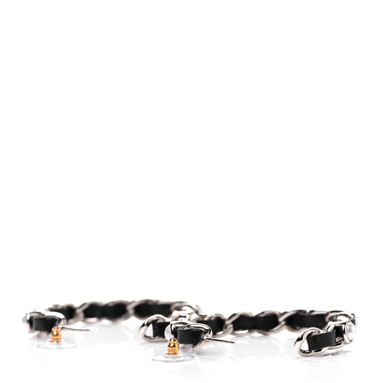 Chanel Lambskin Pearl CC Chain Hoop Earrings Gold Black 3 of 4