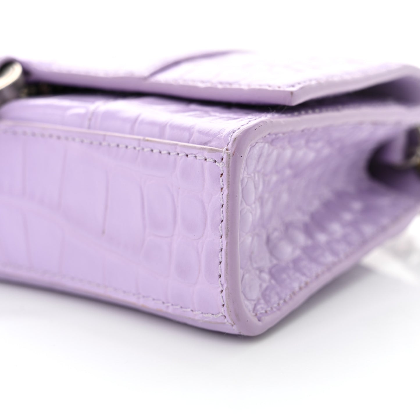 Shiny Calfskin Crocodile Embossed Hourglass Chain Bag Lilac