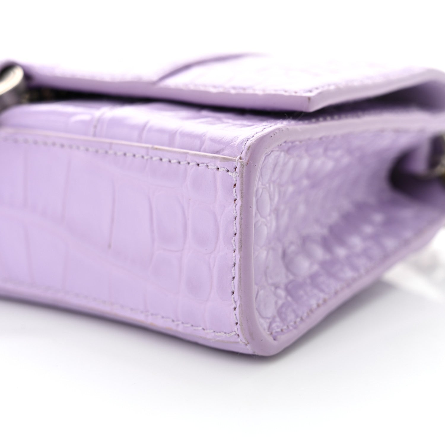 Balenciaga Shiny Calfskin Crocodile Embossed Hourglass Chain Bag Lilac 10 of 11