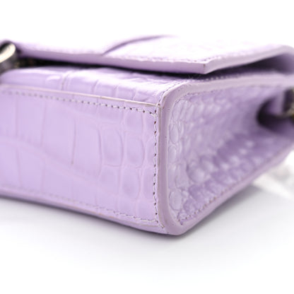 Balenciaga Shiny Calfskin Crocodile Embossed Hourglass Chain Bag Lilac 10 of 11
