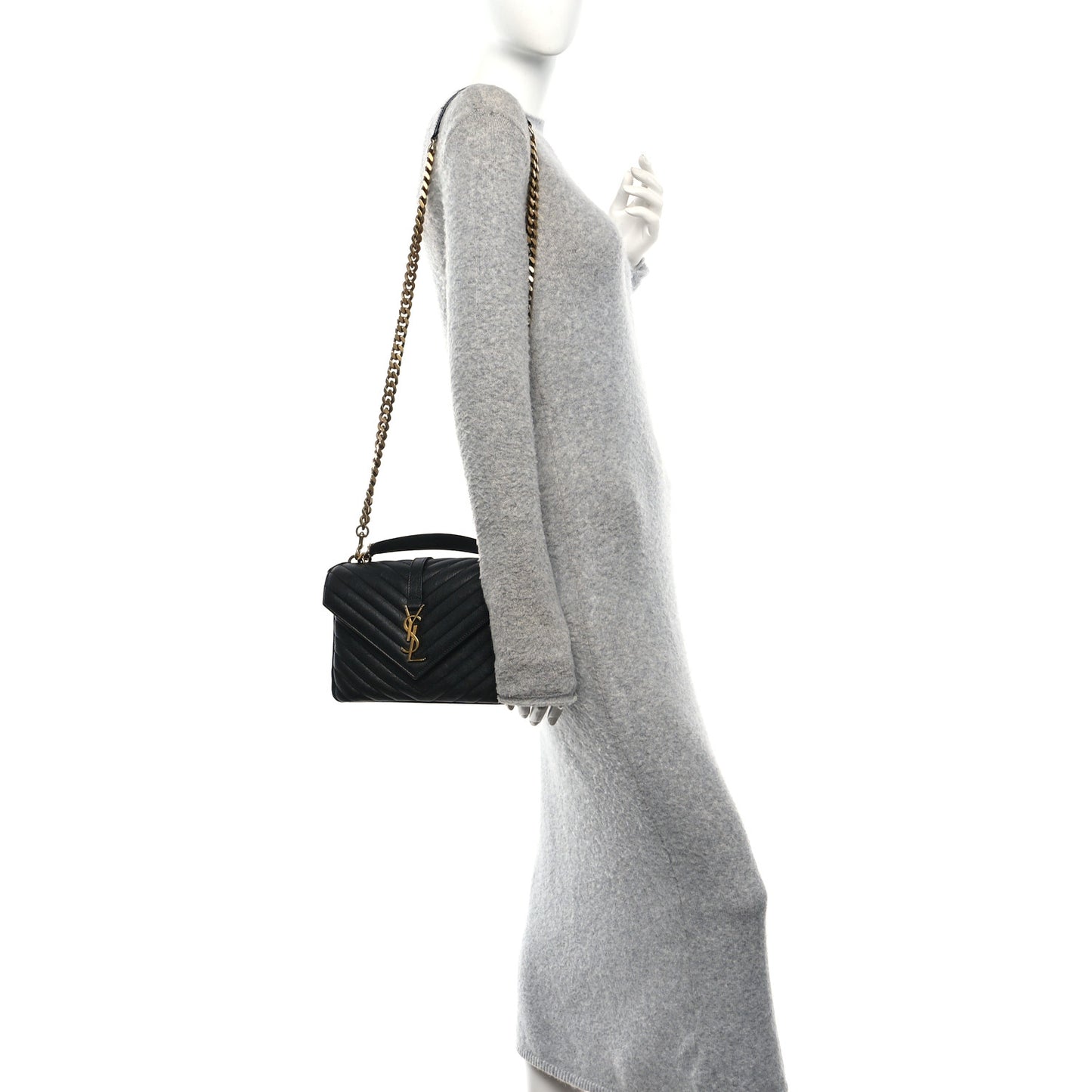 Sheepskin Matelasse Chevron Monogram Medium College Bag Black