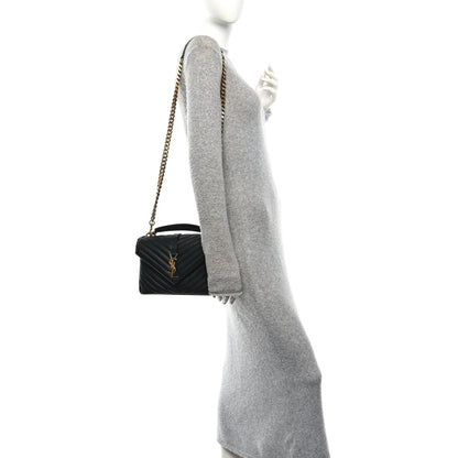 Saint Laurent Sheepskin Matelasse Chevron Monogram Medium College Bag Black 2 of 10