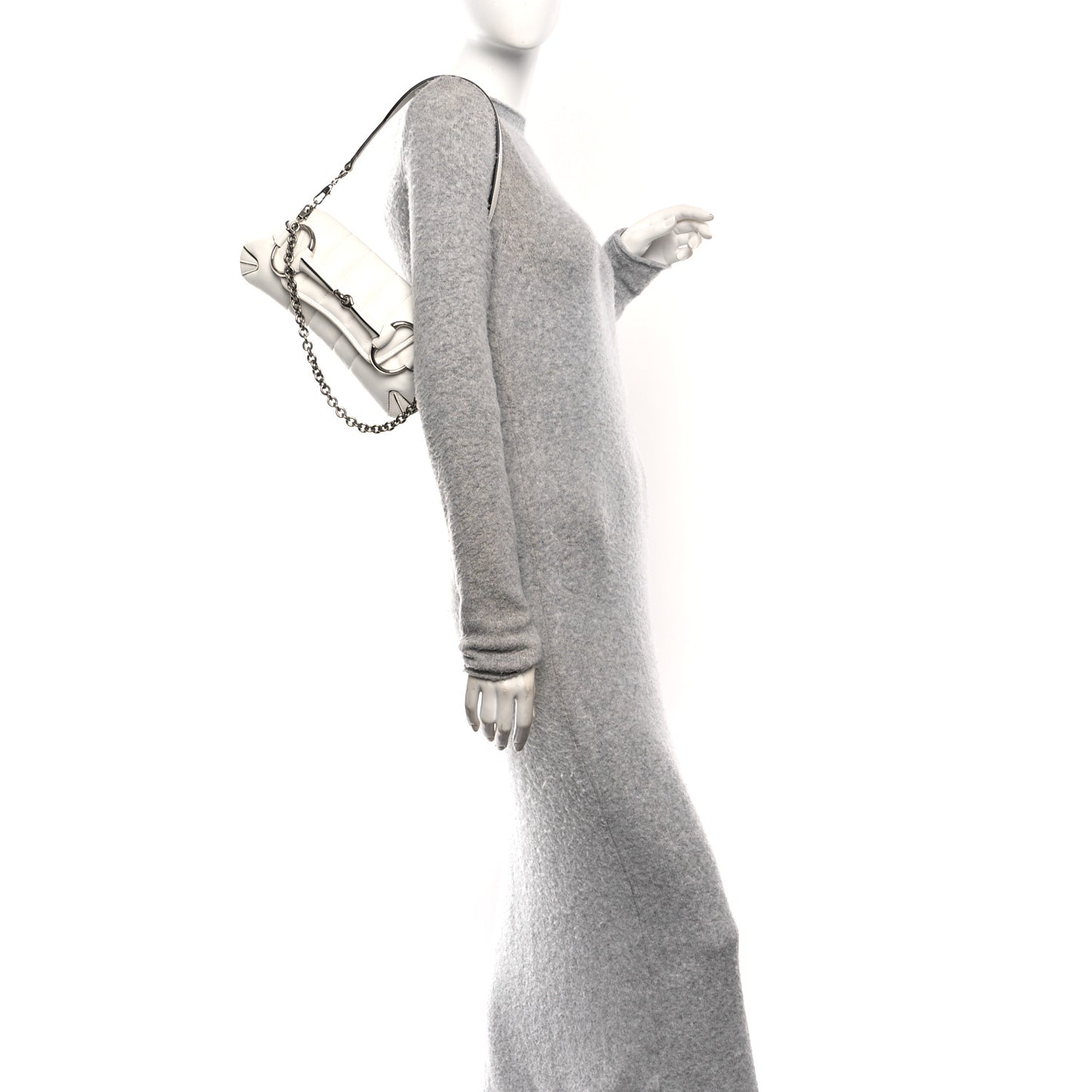 Nappa Vertical Matelasse Small Maxi Horsebit Chain Shoulder Bag Great White