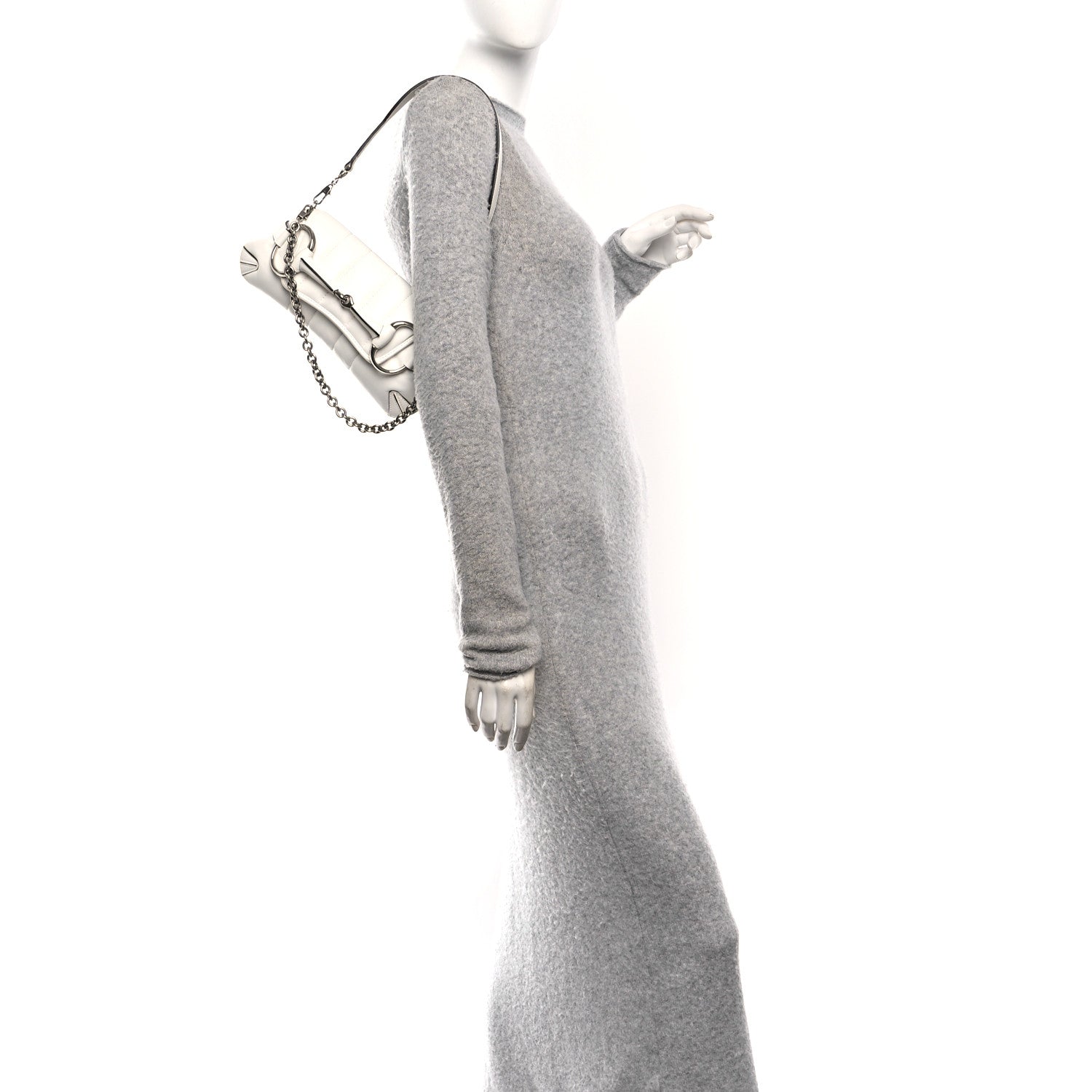 Gucci Nappa Vertical Matelasse Small Maxi Horsebit Chain Shoulder Bag Great White 2 of 9