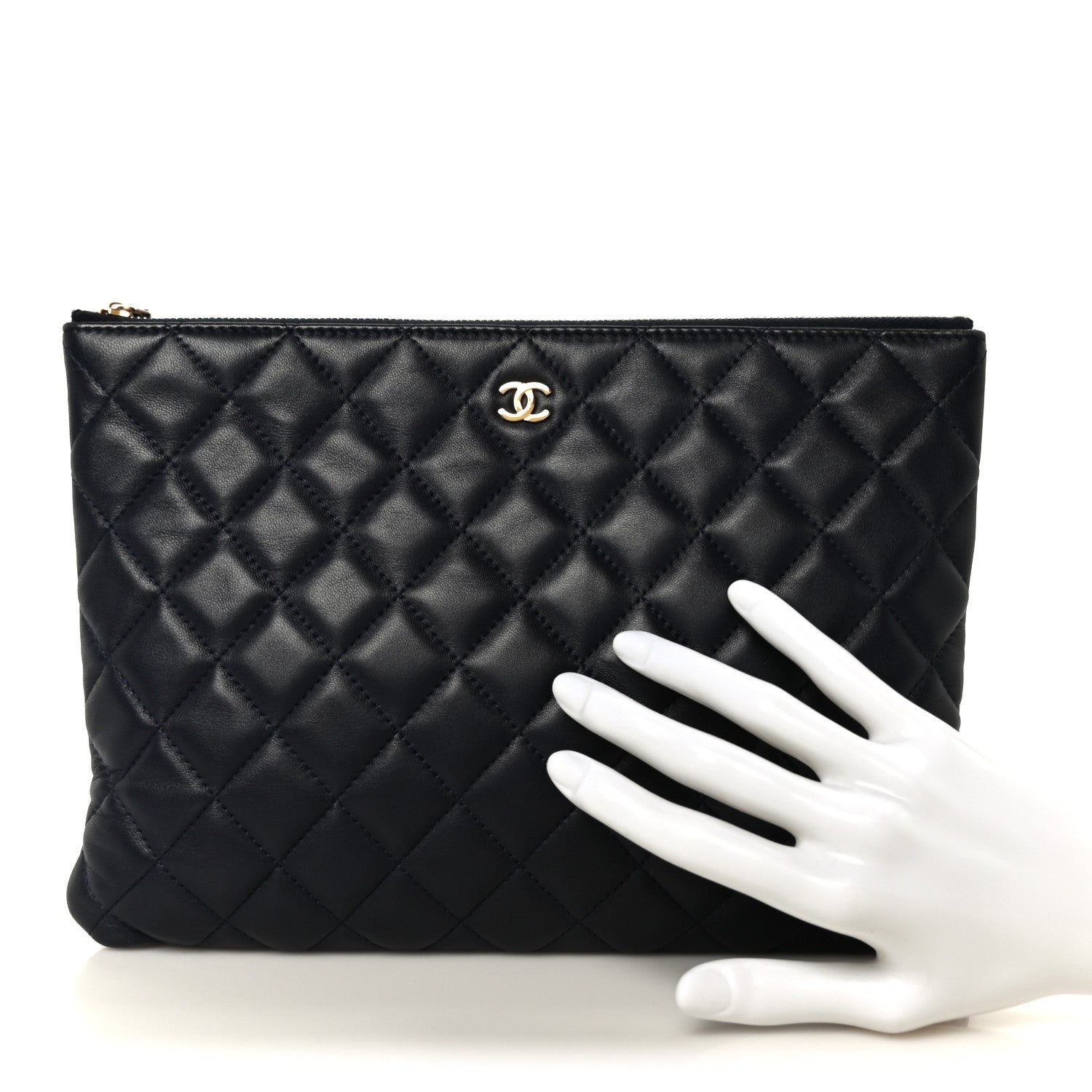 Chanel Lambskin Quilted Medium Cosmetic Case Navy Blue 2 of 8