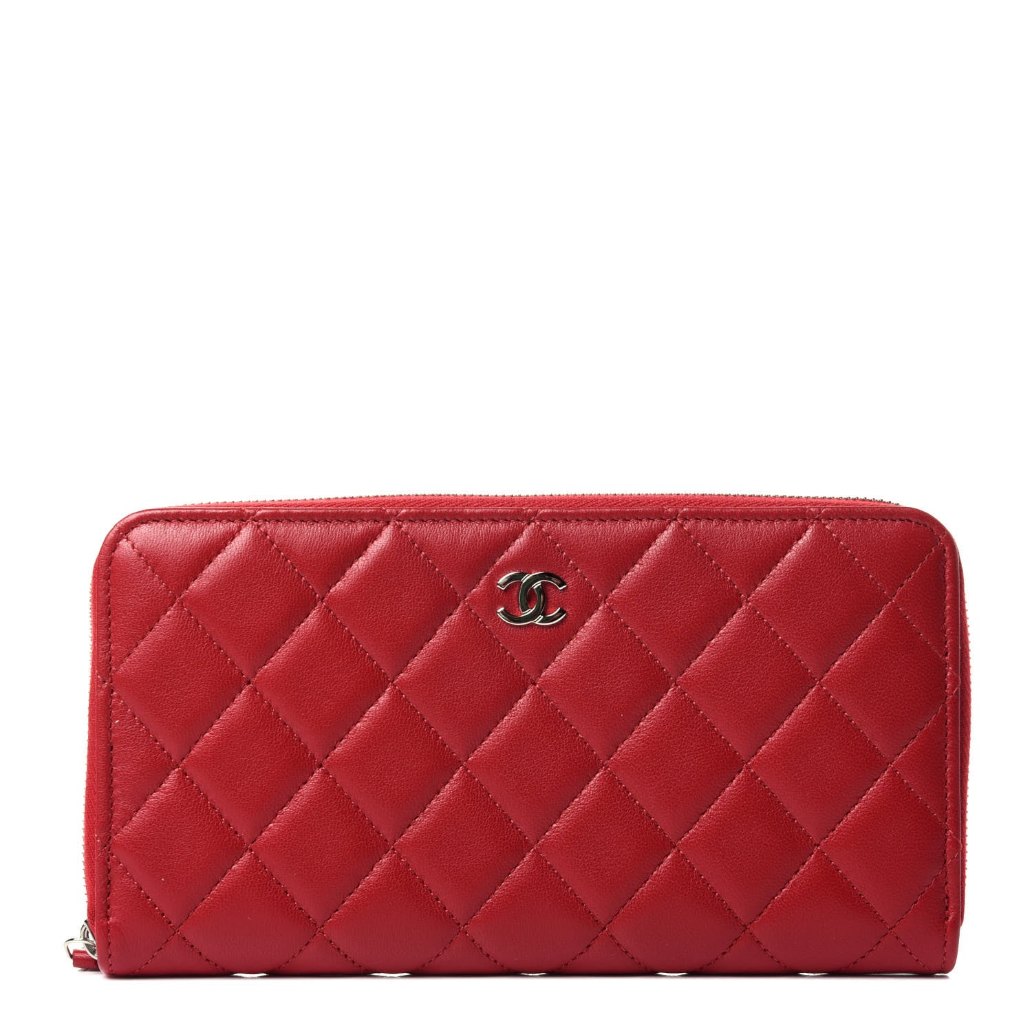 Chanel Lambskin Quilted Gusset Zip Around Wallet Red 1 of 11