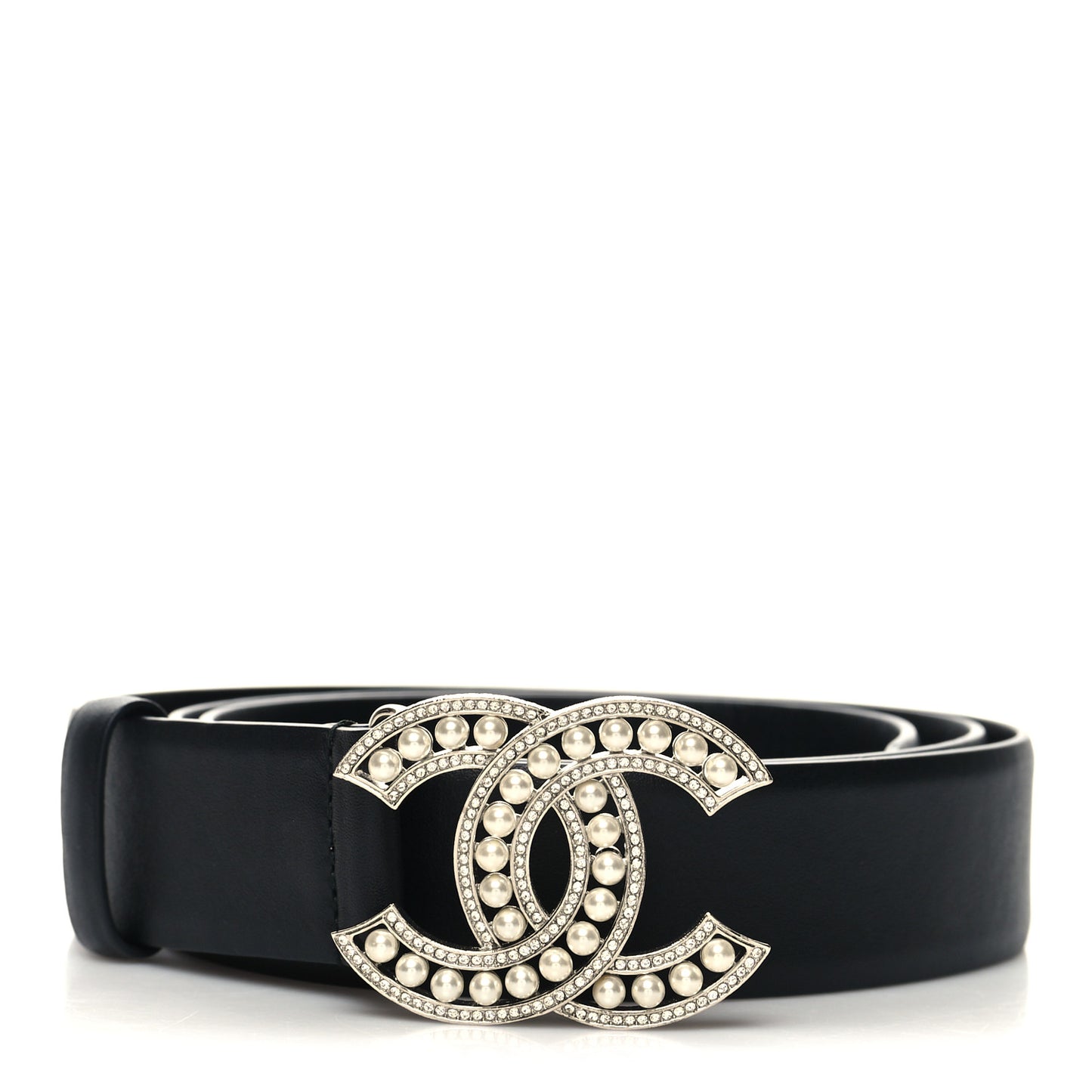 Lambskin Pearl Crystal CC Belt 90 36 Black