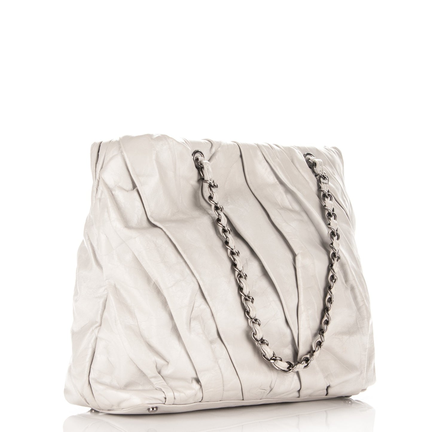 Glazed Calfskin Twisted Large Tote Gray