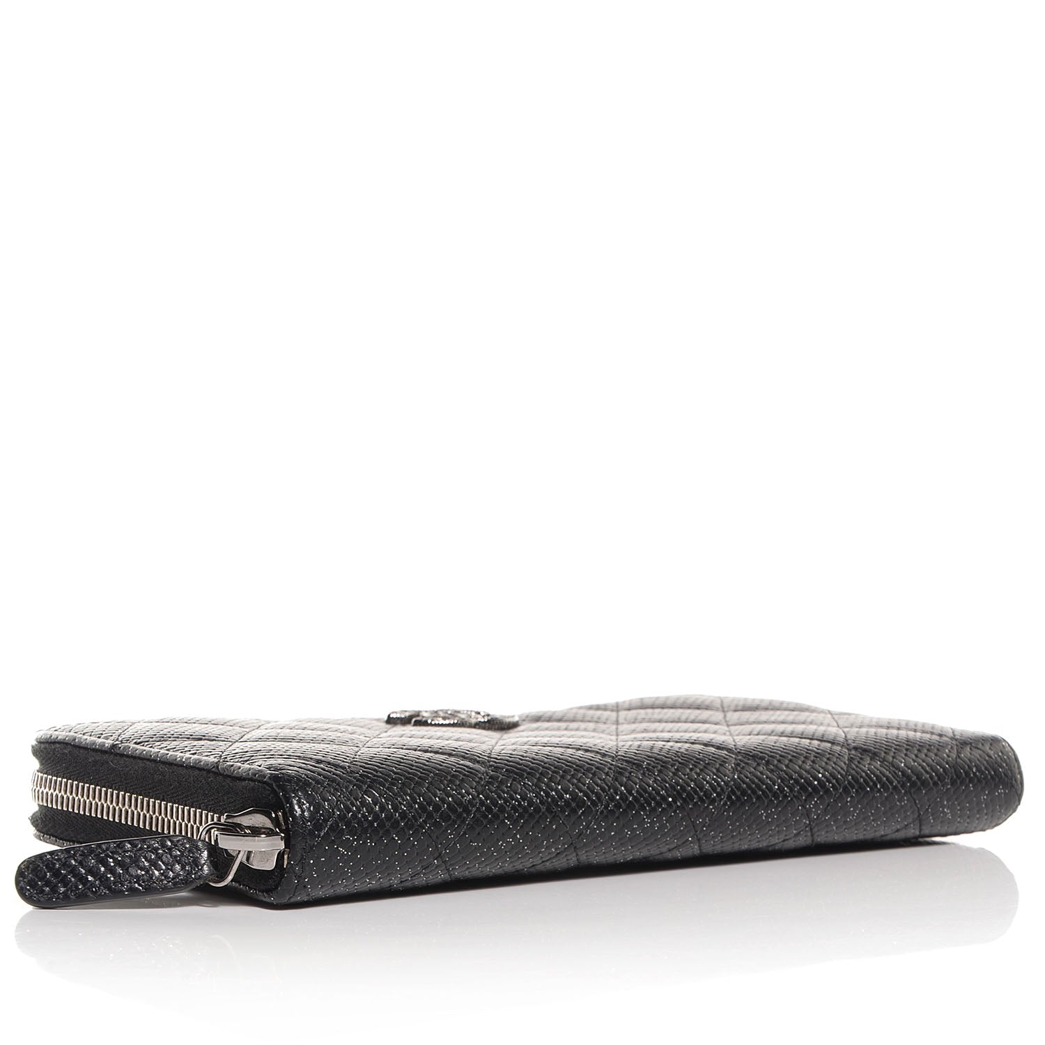 Chanel Glittered Calfskin Quilted Large Gusset Zip Wallet Black 4 of 8