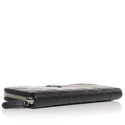 Chanel Glittered Calfskin Quilted Large Gusset Zip Wallet Black 4 of 8
