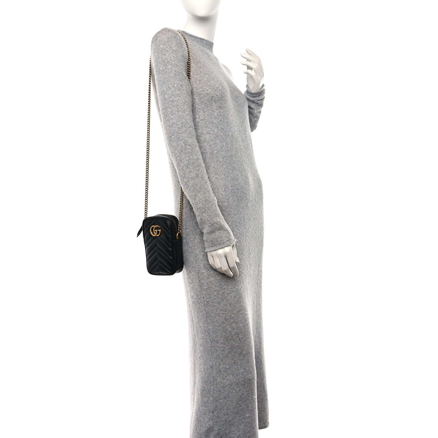 Calfskin Matelasse Mini GG Marmont Crossbody Bag Black