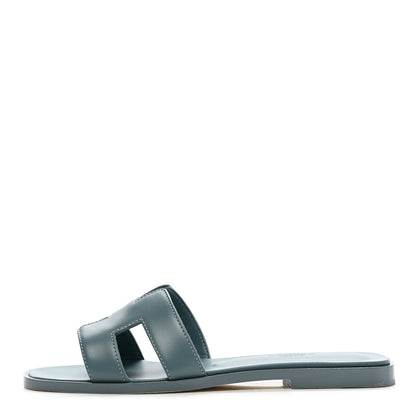 Hermes Box Calfskin Oran Sandals 36 Bleu Pinede 1 of 9