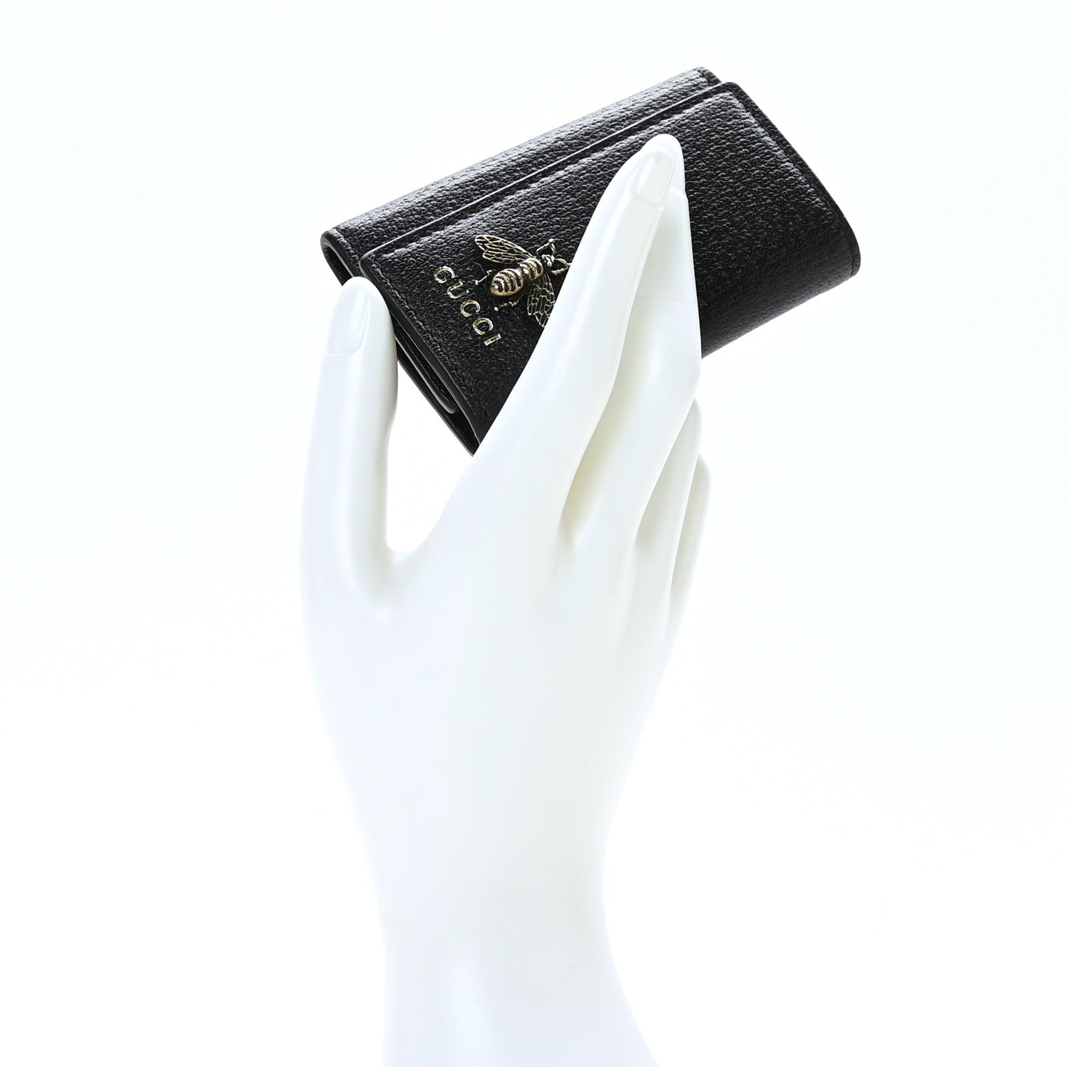 Gucci Pebbled Calfskin Bee 6 Key Holder Case Black 2 of 8