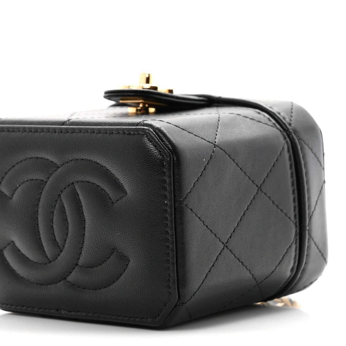 Lambskin Quilted Vanity Clutch With Chain Black