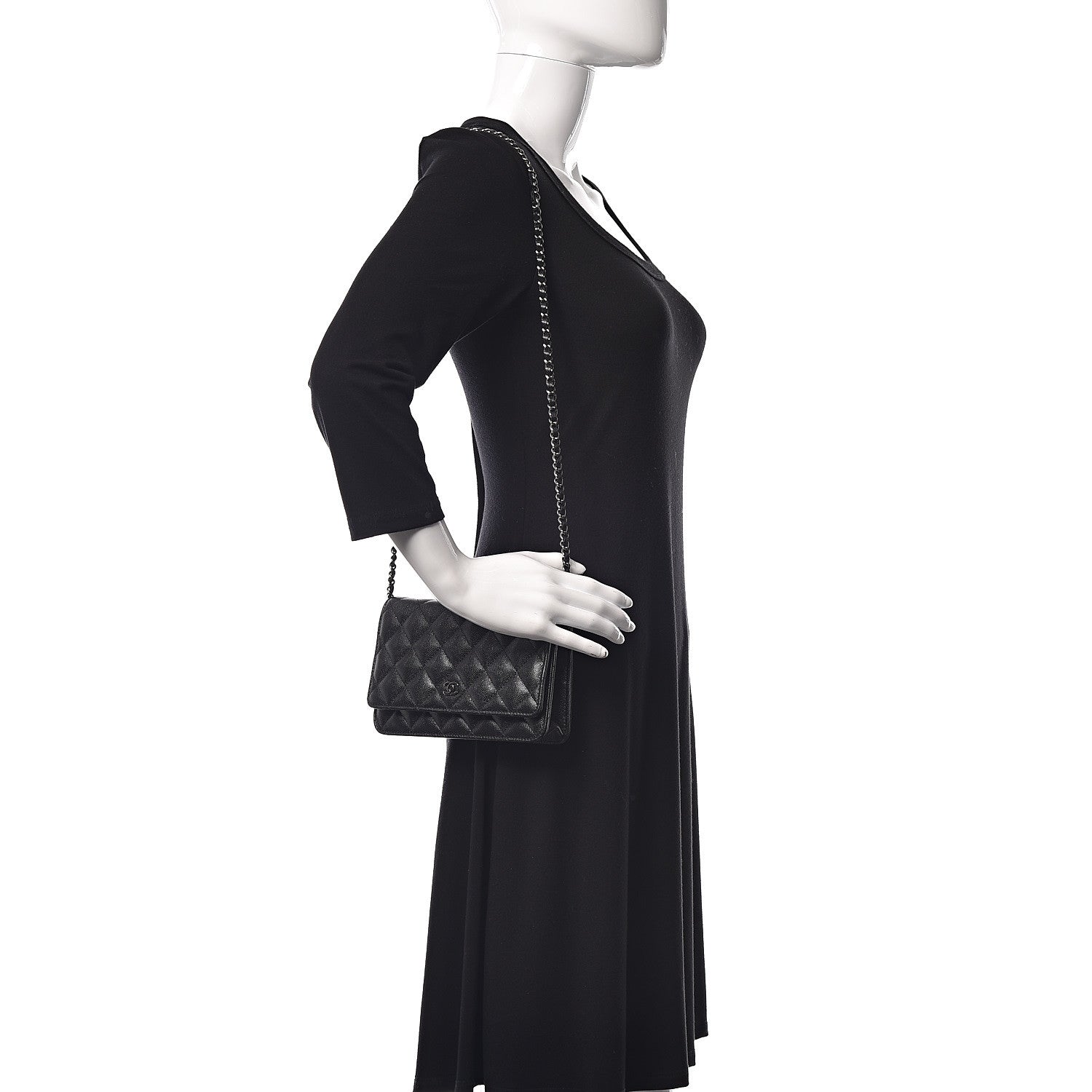 Chanel Iridescent Caviar Quilted Wallet On Chain WOC Black 2 of 10