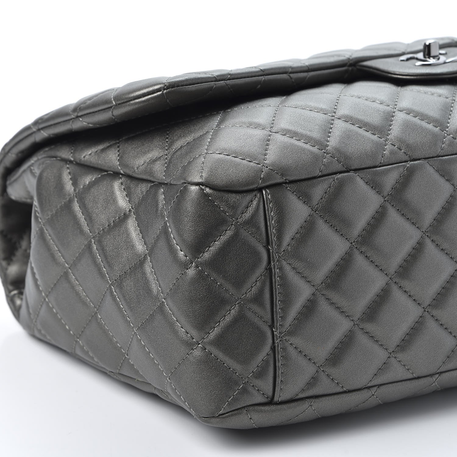 Chanel Metallic Calfskin Quilted Small XXL Travel Flap Bag Dark Silver 5 of 10