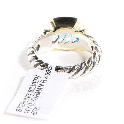 David Yurman Sterling Silver 14K Yellow Gold Blue Topaz 10mm Noblesse Ring 52 6 3 of 6