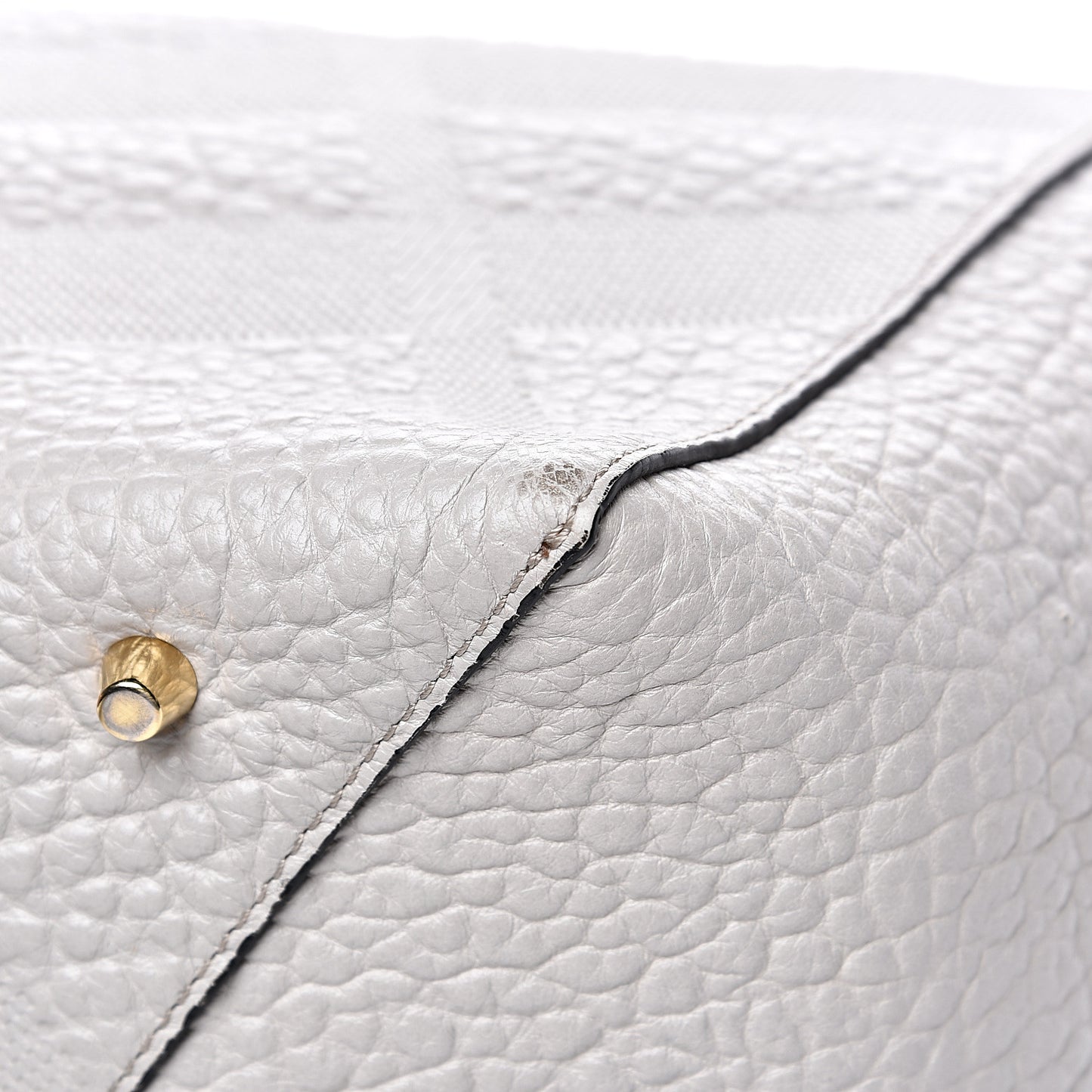 Signature Grain Calfskin Check Embossed Small Canterbury Tote Stone White