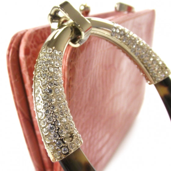 Crocodile Embossed Crystal Clutch Coral