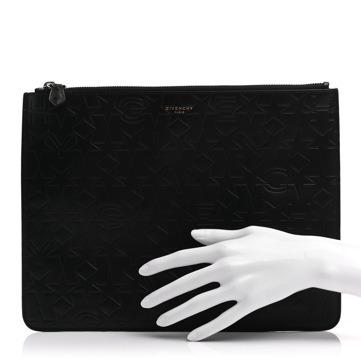 Lambskin Star Embossed Large Pouch Black