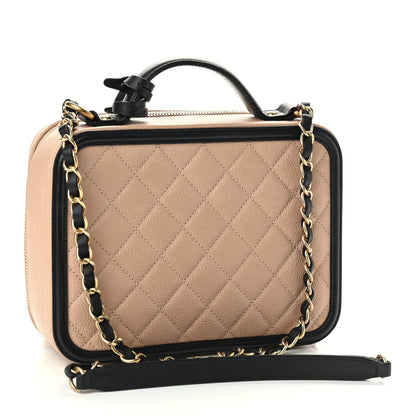 Chanel Caviar Quilted Medium CC Filigree Vanity Case Beige Black 3 of 14