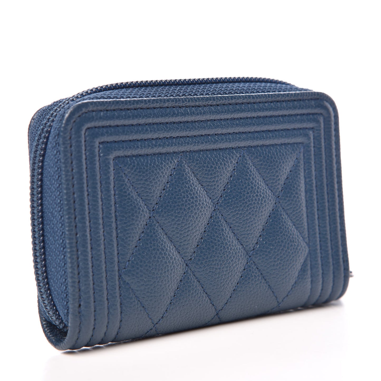 Caviar Quilted Boy Zip Around Coin Purse Wallet Dark Blue