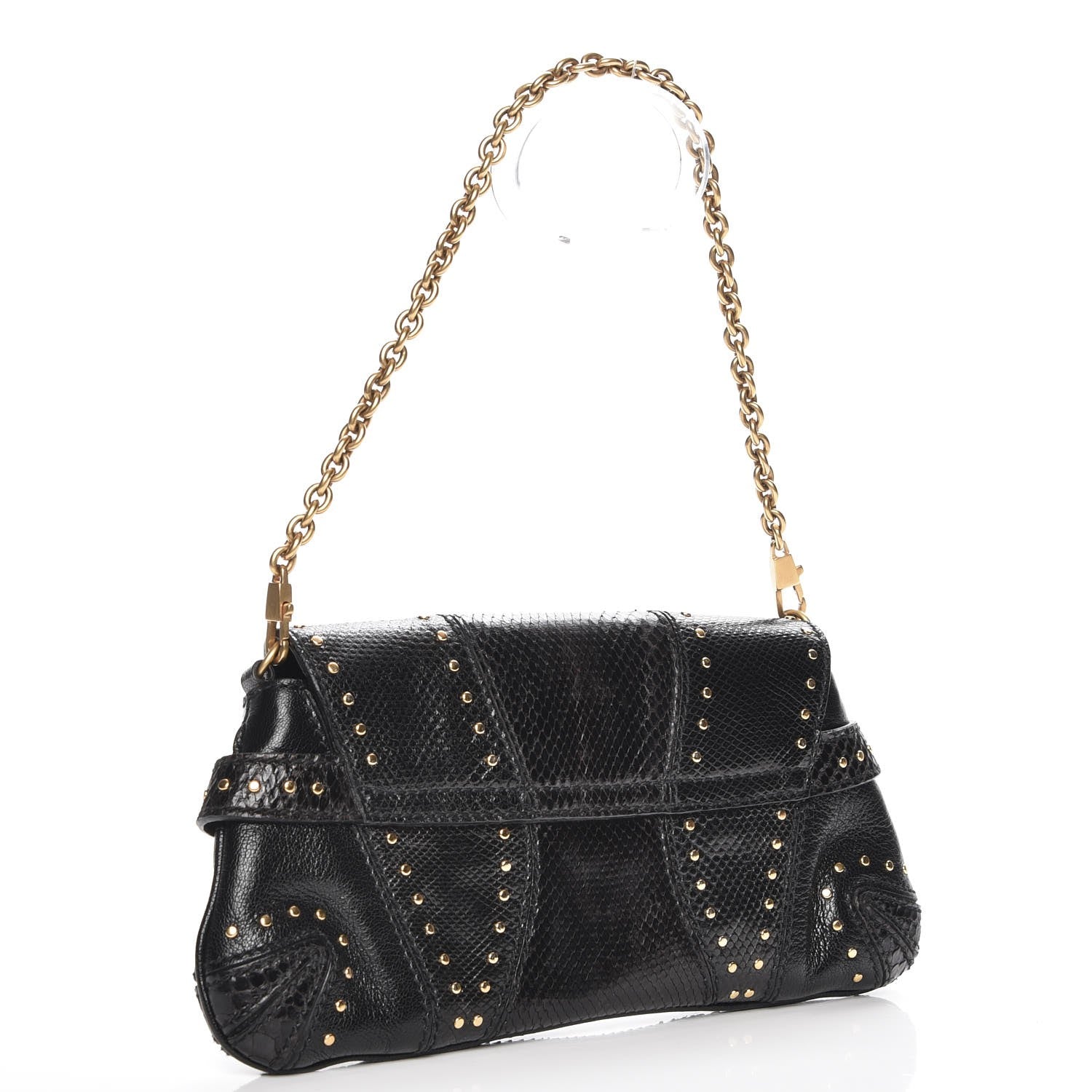 Gucci Python Studded Horsebit Chain Clutch Black 3 of 7