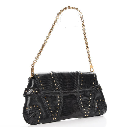 Gucci Python Studded Horsebit Chain Clutch Black 3 of 7