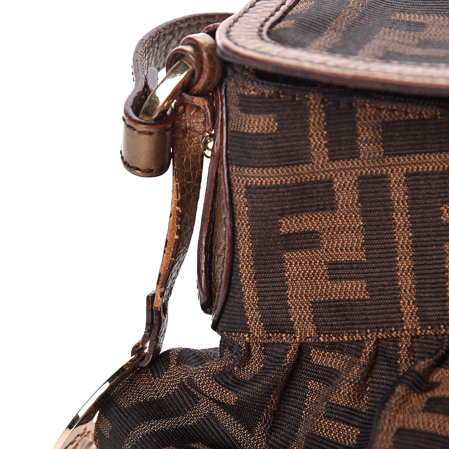 Fendi Zucca Laminated Vachetta Small Chef Shoulder Bag Tobacco Bronzo 9 of 18