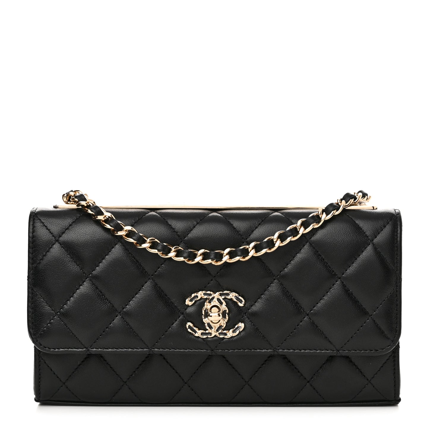 Lambskin Quilted Trendy CC Flap Phone Holder With Chain Black