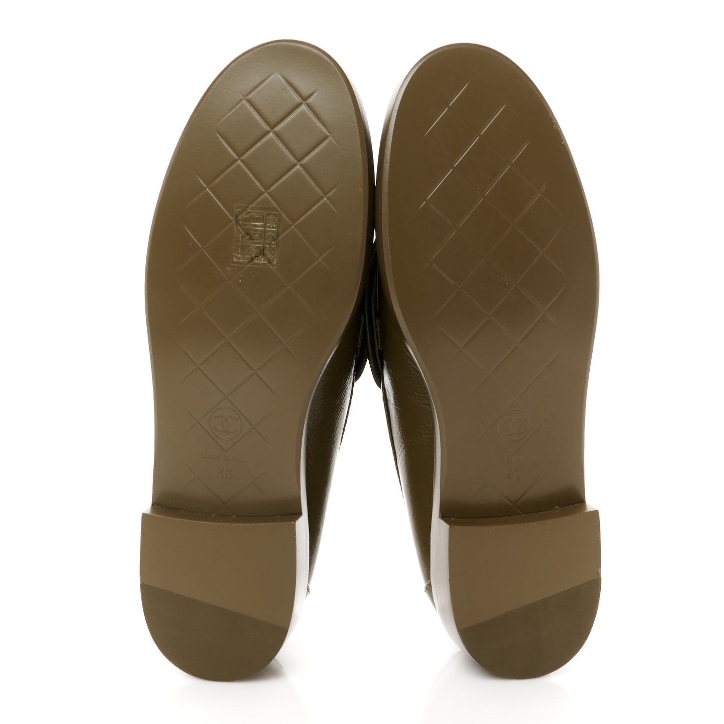 Lambskin Quilted CC Turnlock Loafers 40 Khaki