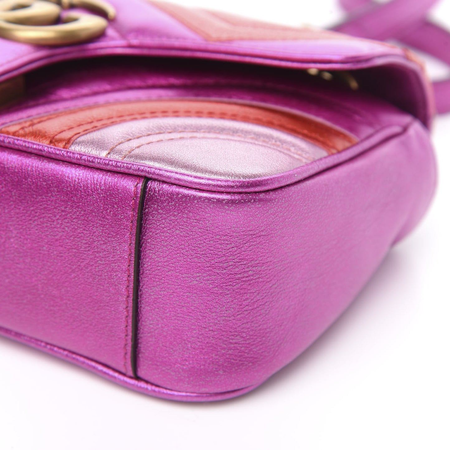 Metallic Calfskin Matelasse Mini GG Marmont Shoulder Bag Fuchsia