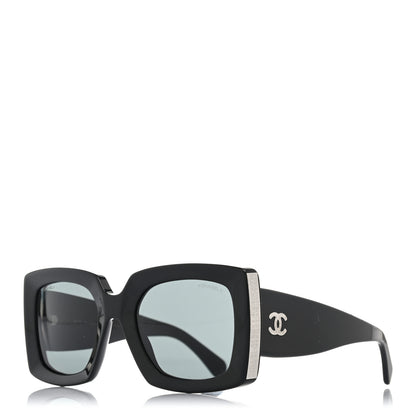 Chanel Acetate Rectangle Sunglasses 5435 Black Grey 1 of 8