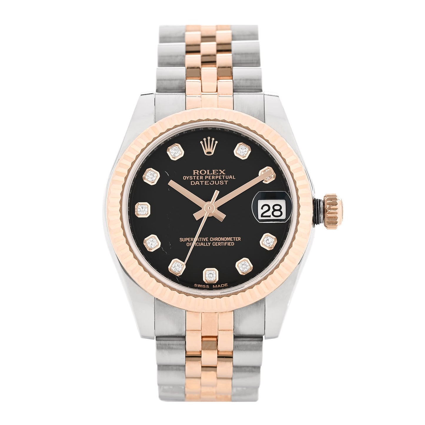 Stainless Steel 18K Everose Gold Diamond 31mm Oyster Perpetual Datejust Watch Black 178271