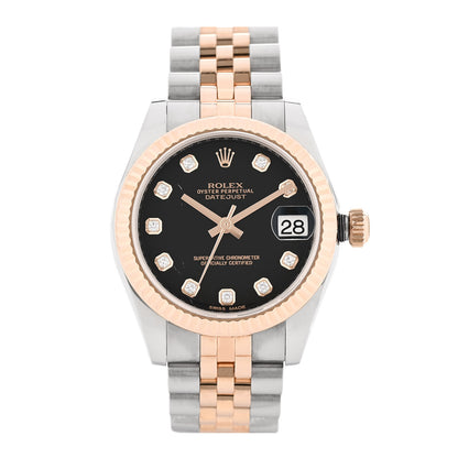 Rolex Stainless Steel 18K Everose Gold Diamond 31mm Oyster Perpetual Datejust Watch Black 178271 1 of 6