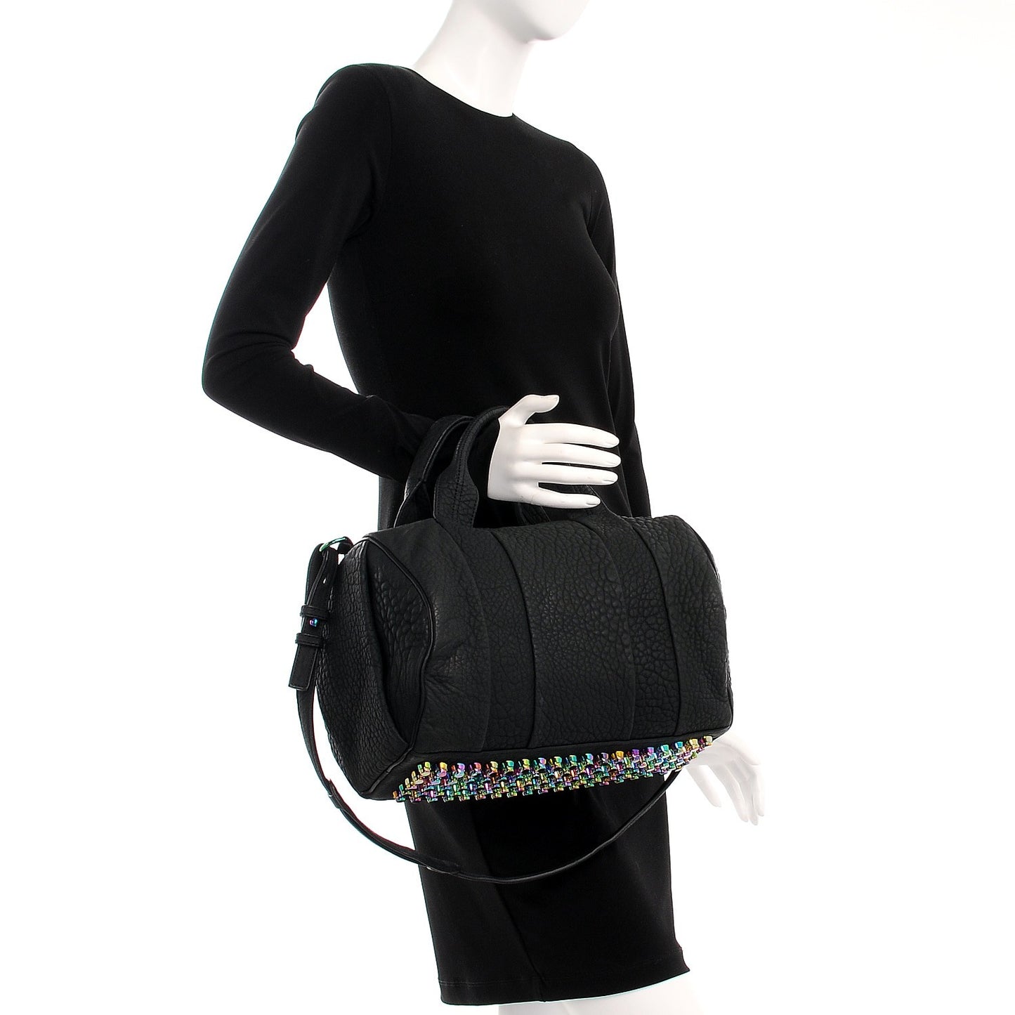 Pebbled Lambskin Rocco Matte Black Iridescent Hardware