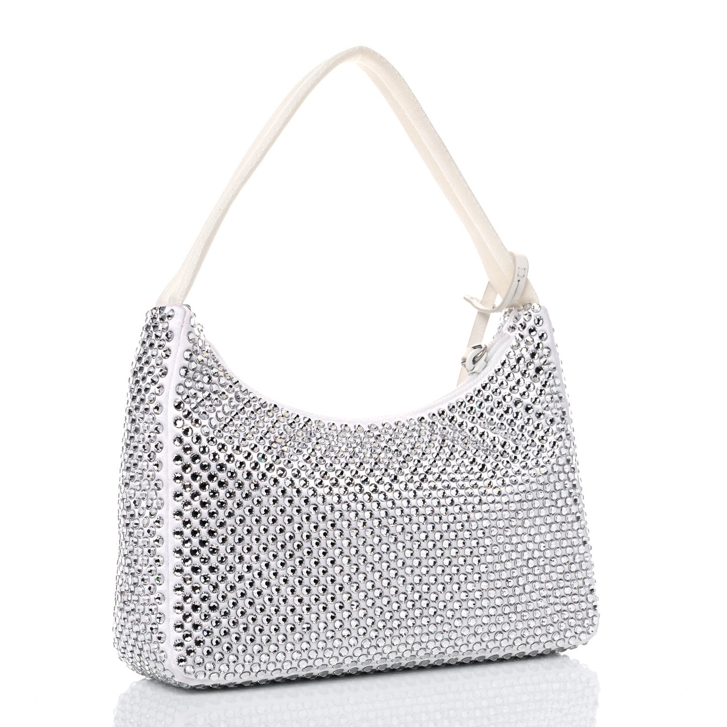 Satin Crystal Mini Re-Edition 2000 Bag White