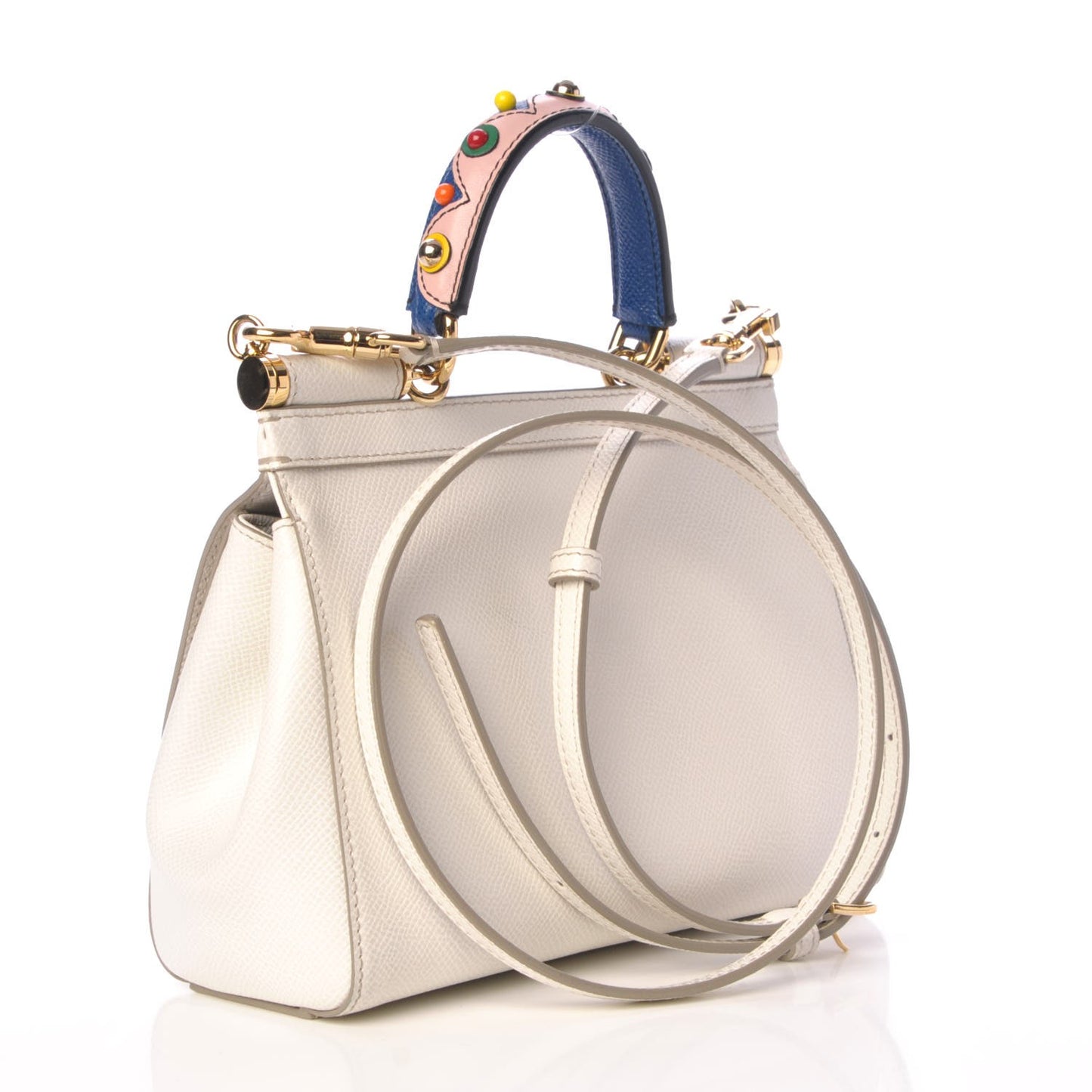 Dauphine Small Miss Sicily Embellished Handle Satchel White