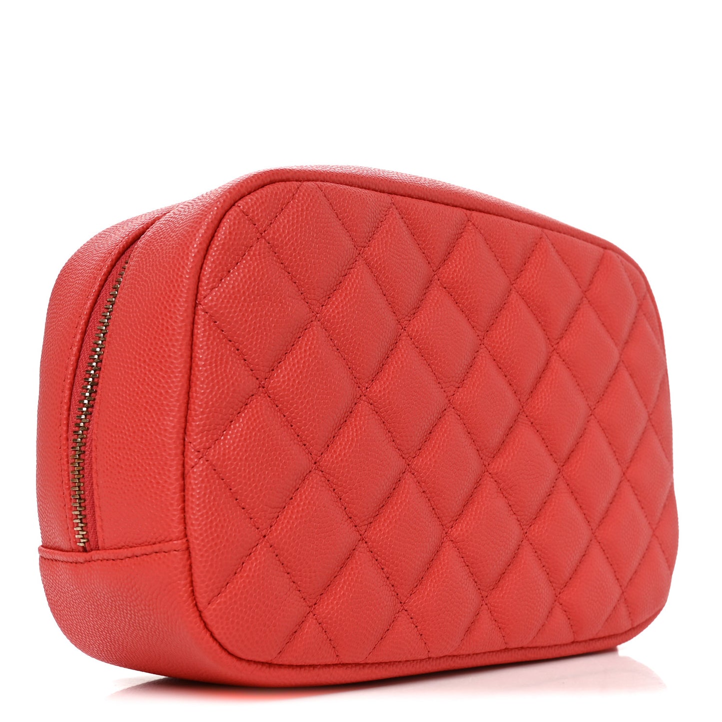 Caviar Quilted Medium Curvy Pouch Cosmetic Case Dark Pink