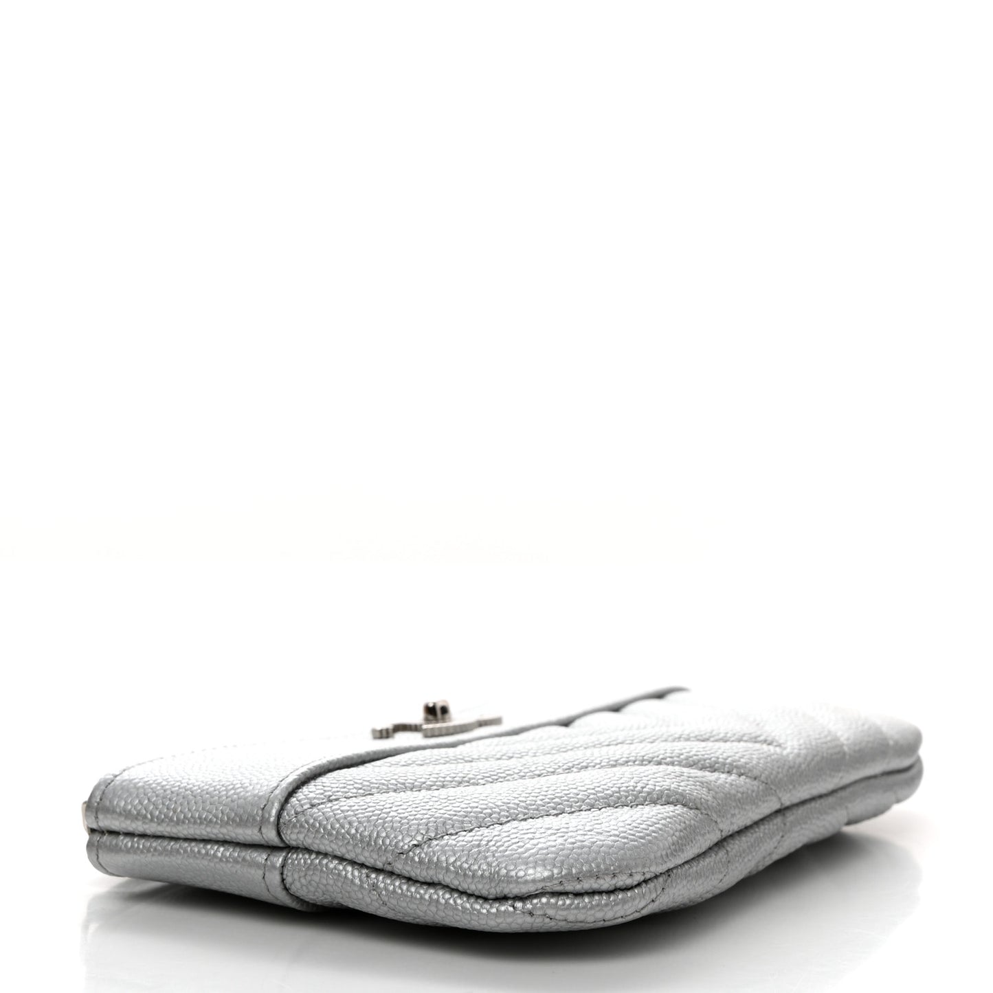 Metallic Caviar Chevron Quilted Small Vintage Mademoiselle Cosmetic Case Silver