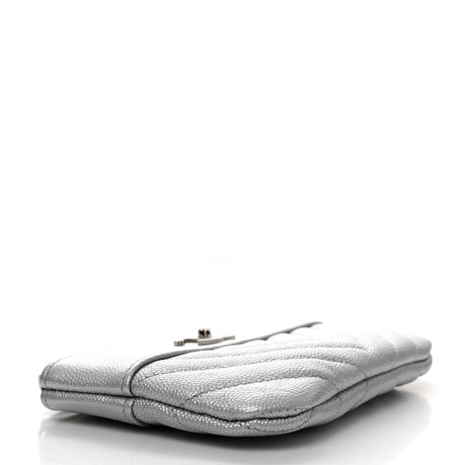 Chanel Metallic Caviar Chevron Quilted Small Vintage Mademoiselle Cosmetic Case Silver 4 of 9