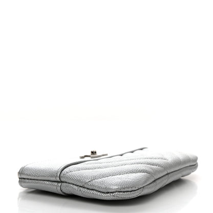 Chanel Metallic Caviar Chevron Quilted Small Vintage Mademoiselle Cosmetic Case Silver 4 of 9
