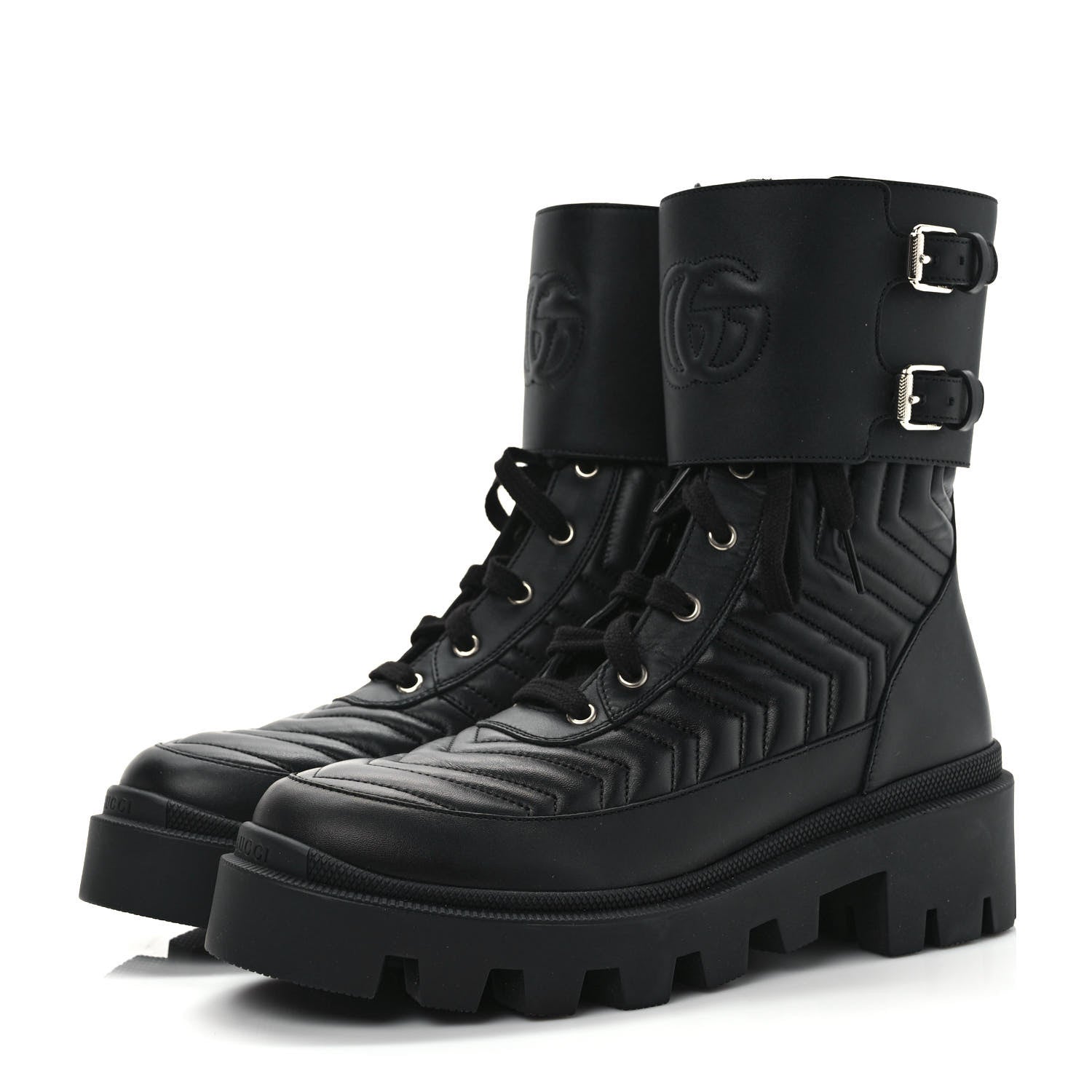 Gucci Nappa Frances GG Matelasse Platform Combat Boots 39.5 Black 3 of 8