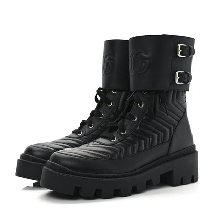 Gucci Nappa Frances GG Matelasse Platform Combat Boots 39.5 Black 3 of 8