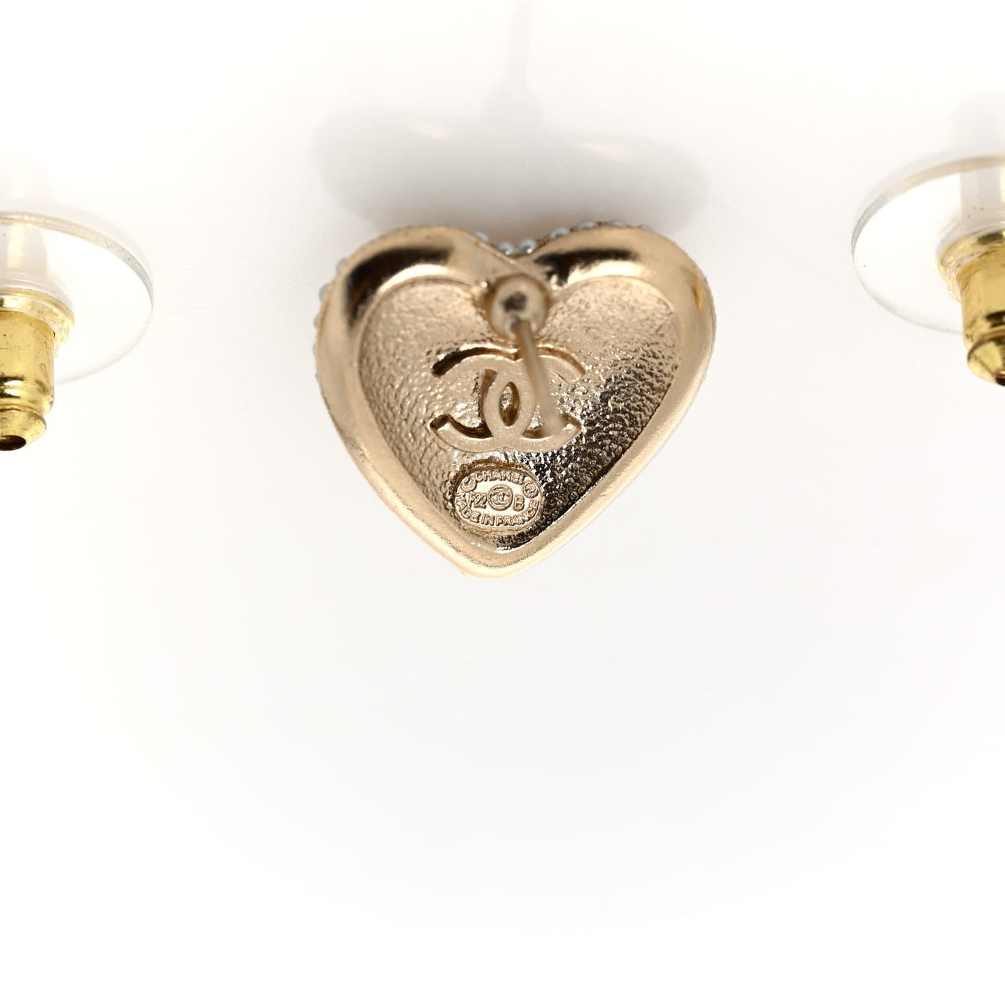 Pearl Crystal CC Heart Earrings Gold White
