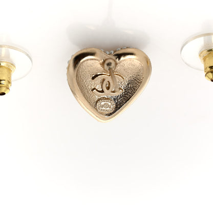 Chanel Pearl Crystal CC Heart Earrings Gold White 4 of 4