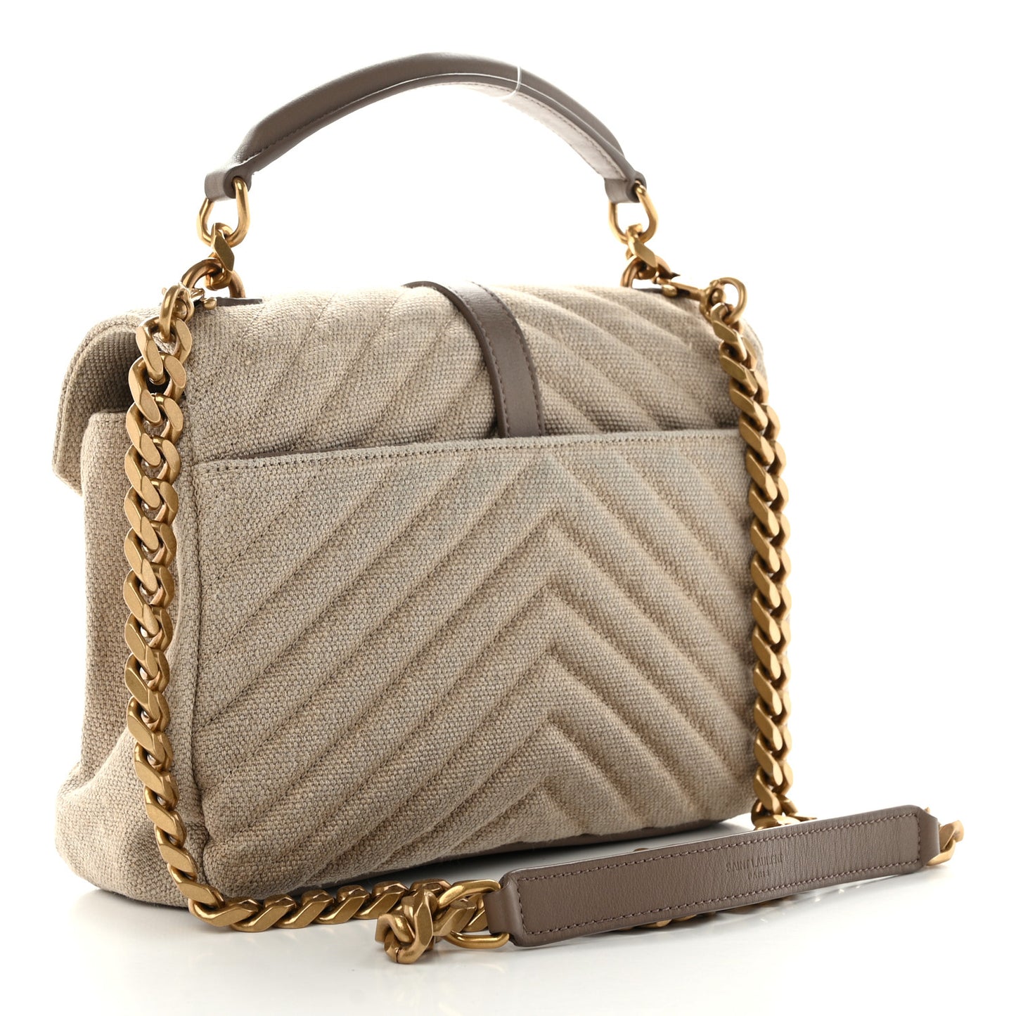 Linen Quilted College Medium Chain Bag Taupe