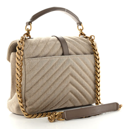 Saint Laurent Linen Quilted College Medium Chain Bag Taupe 3 of 11
